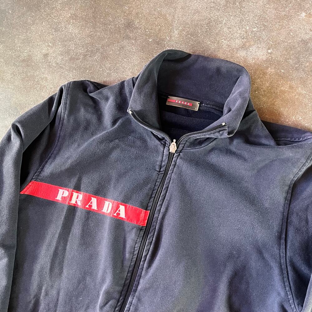 Men’s high-end designer Prada Zipup sweatshirt avant grande navy/red logo size M